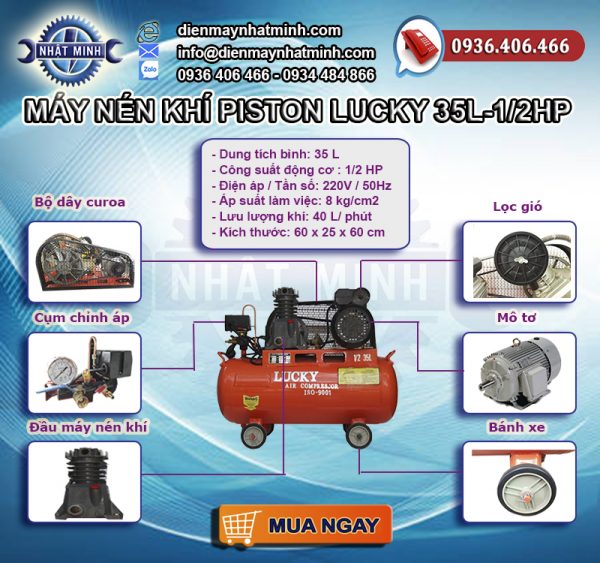 Cấu tạo máy nén khí lucky 35lit